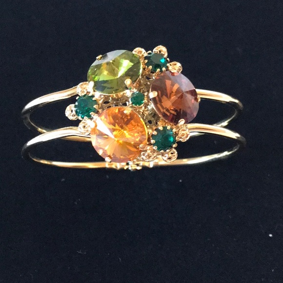 Italian Swarovski Crystal Cuff Bracelet Topaz - Picture 1 of 2